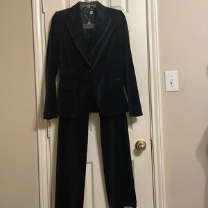 Saks Fifth Avenue Signature Velvet Tuxedo Pantsuit-Navy-Fully Lined-Satin Trim